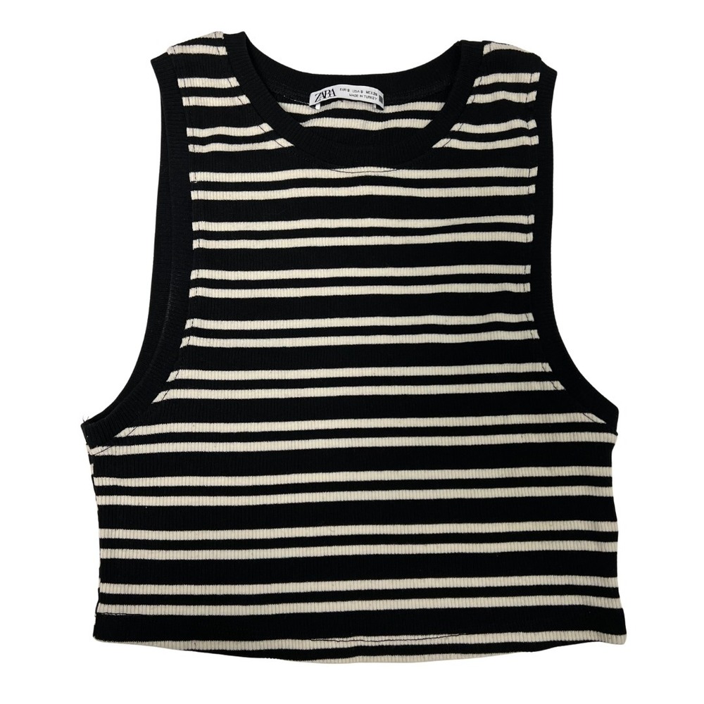 Zara Black and White Striped Crop Top